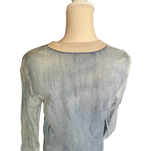 J. Crew Womens Denim Soutache Embroidered V-Neck Tunic Top Size 2 Blue - Picture 5 of 9